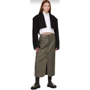 Ader Error Roxie Khaki Green Wool Deconstructed Button Front Midi Skirt S